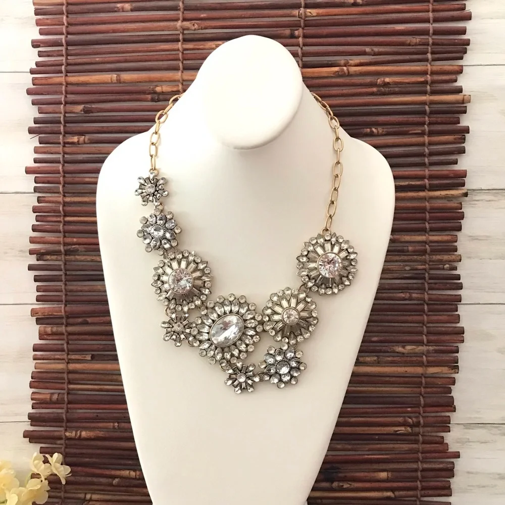 J. Crew Crystal Rhinestone Flower Lattice Necklace